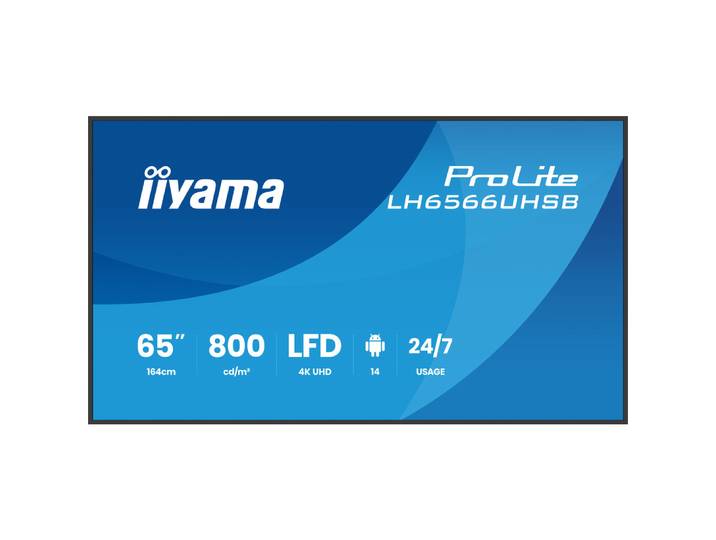 iiyama LH6566UHSB-B1AG, Écran plat de signalisation numérique, 165,1 cm (65'), LCD, 3840 x 2160 pixels, Wifi, 24/7