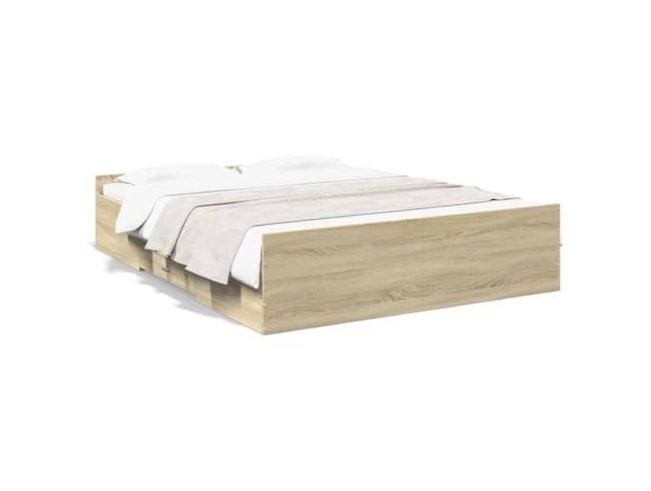 PUGYNBK Bett mit Schubladen, Holz, Sonoma-Eiche, 160 x 200 cm Integrierte Lagerung, robuste Lamellen, glatte Oberfläche, dauerhafte Stabilität