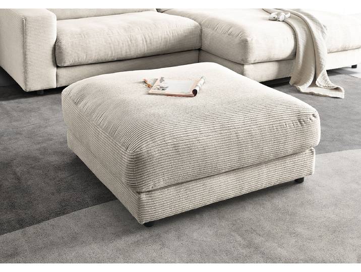 Polsterhocker 100 x 44 x 100cm Grau Cordstoff Catia: Hellgrau Polyurethanschaum