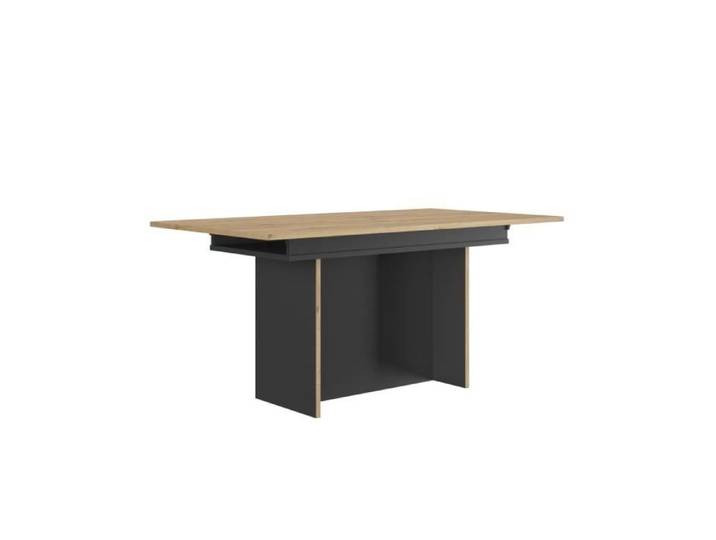 CALICOSY - Table rectangulaire pied fût extensible 1 allonge Raphael - L160 cm - Noir
