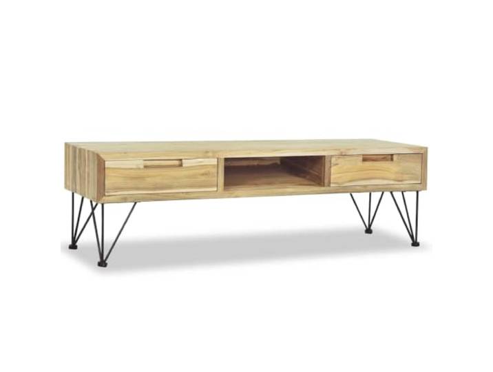 LMTYOENFG TV-Schrank 120x35x35 cm Massivholz Teak Fernsehtisch Lowboard Rustikales Lowboard aus recyceltem Teakholz mit Schmiedeeisen-Beinen und 2 Schubladen für Wohnzimmer und Flur.