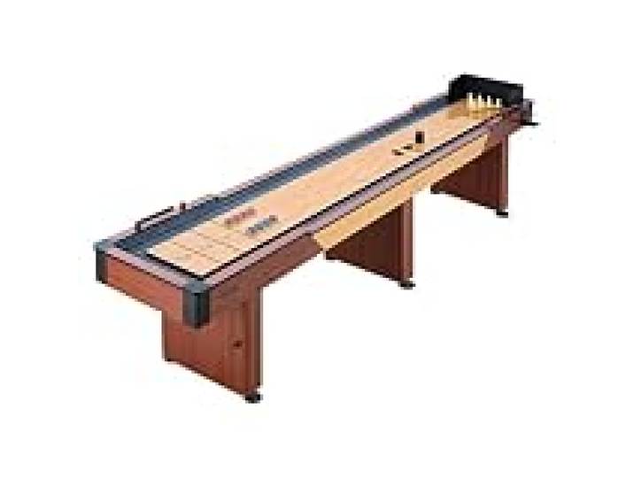 VEVOR Table de Shuffleboard et de Bowling 2-en-1 Kit de Jeu de Palets 3,7 m, pour Salle de Jeu, avec Palets, Cire, Brosse et Kit de Quilles, Plateau Résistant aux Rayures, Pieds Meuble avec Rangement