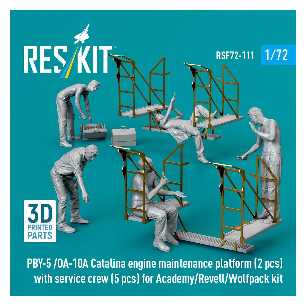 ResKit PBY-5 /OA-10A Catalina engine maintenance platform (2 pcs) with service crew (5 pcs) for Academy/Rev (RSF72-0111)