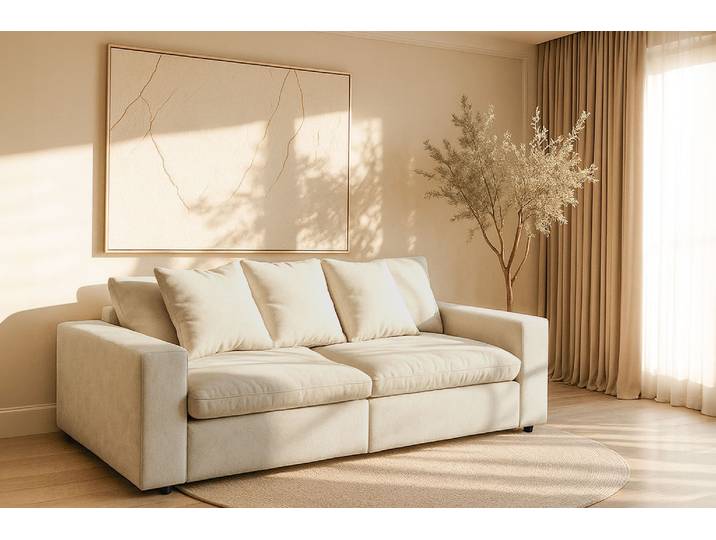 3-Sitzer GOODPRODUCT Venslev , beige (cream), B:230cm H:83cm T:120cm, 100% PES, Sofas, 3-Sitzer, Lounge-Sofa, mit extra tiefer Sitzfläche und losen Kissen