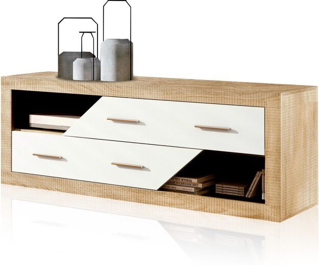 duehome Módulo bajo 2 cajones 130 cm Nuka - Cambria - Blanco