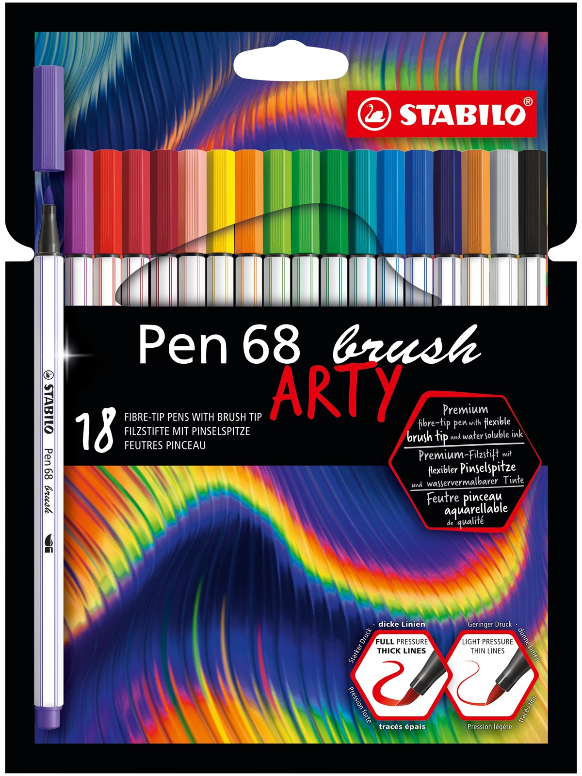 STABILO Pen 68 Brush - Felt-tip Pen - ARTY - Set of 18 Pieces