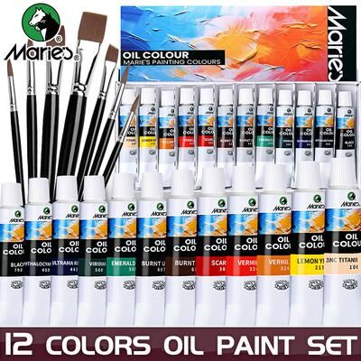 On Spot Shop Marie's Oil Paint Kit, 19 Piece Set With 12 Vibrant Colors, 7 Brushes, Ideal Oil Painting Set For Beginners And Crafters Marie's Oil Paint Kit, 19 Piece Set With 12 Vibrant Colors, 7 Brushes, Ideal Oil Painting Set For Beginners And Crafters