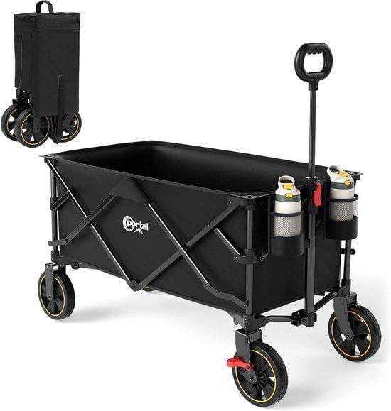 Opvouwbare Bolderkar met Groot Laadvlak en Bekerhouder - Handwagen tot 120 kg voor Tuin, Camping en Strand