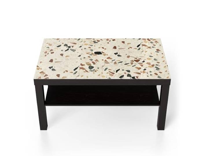 DEQORI Glastisch schwarz groß 90x50 cm Motiv Bunter Terrazzo-Stil ausgefallener Beistelltisch aus Glas Hochglanz Couchtisch fürs Wohnzimmer moderner Couch Tisch mit Design