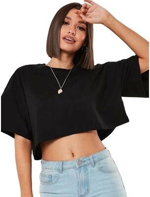 Inspired Living Womens Cotton Yoga Crop Top Loose Fit Workout Tee black l