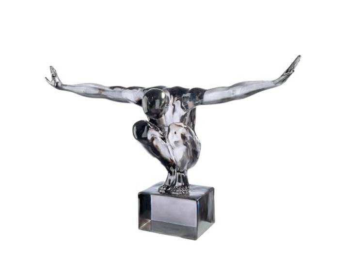 GILDE Skulptur Gris - Acryl - grau glänzend - Cliffhanger - Höhe 33cm x Breite 49cm - Menschenfigur