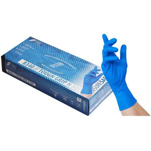 NITRAS Einmalhandschuhe Tough Grip N, blau, 50 Stück, Nitril, chemikalienbeständig, lebensmittelecht, Größe M