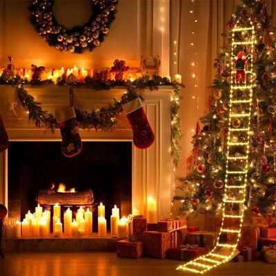 Discount Dollar Deals Santa Claus Climbing Ladder, Christmas Decoration Outdoor Gift Tree, Ornement Garden Decor warm White