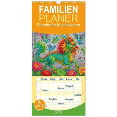 Familienplaner 2027 - Fabelhafte Mystikwesen mit 5 Spalten (Wandkalender, 21 x 45 cm) CALVENDO