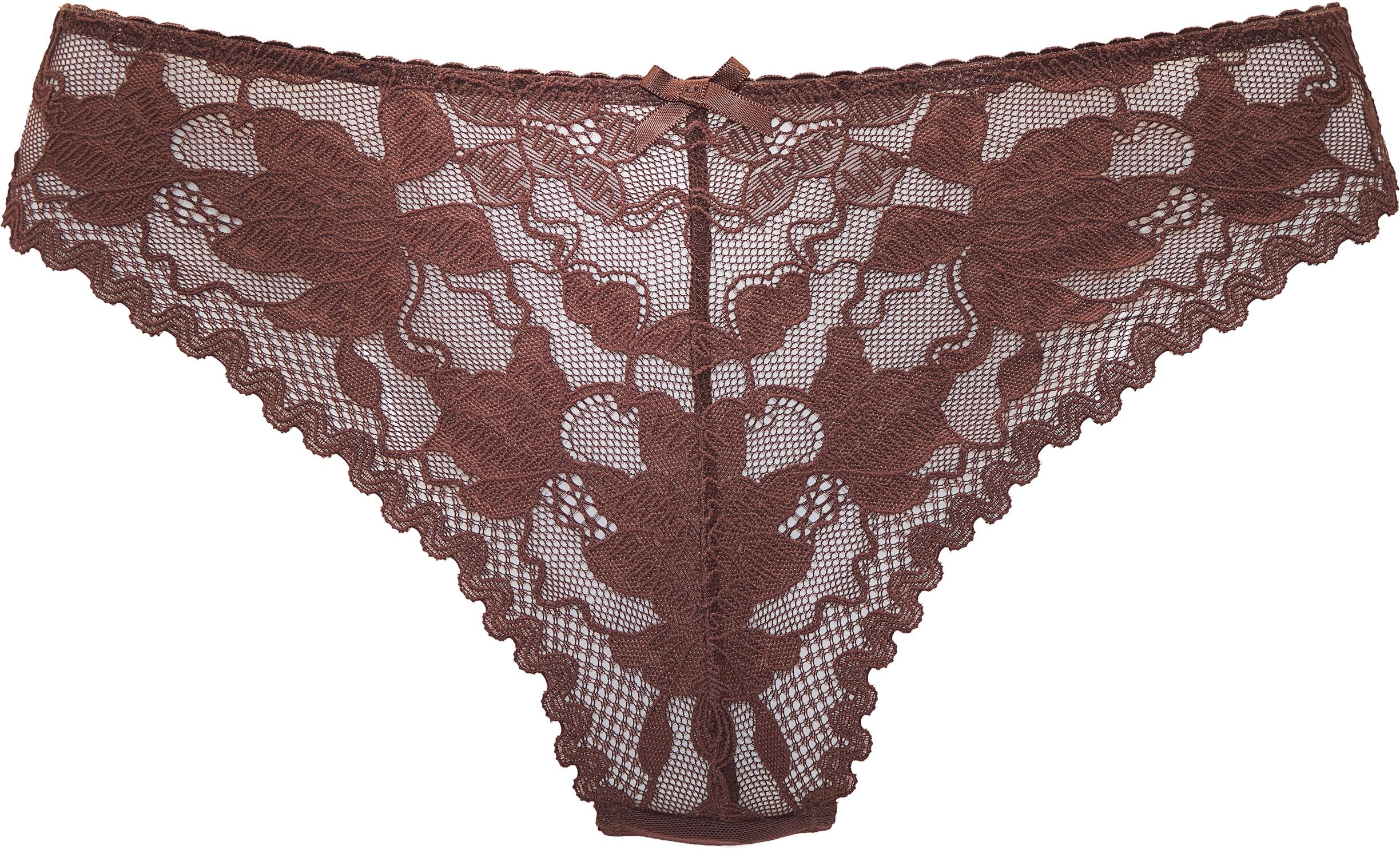 String LASCANA, Damen, Gr. 44/46, Spitze, braun (schokolade), Spitze, Obermaterial: 90% Polyamid, 10% Elasthan, Unterhosen String, aus floraler Spitze schokolade 44/46, Spitze