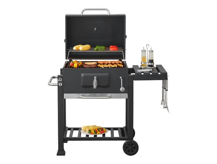 casa.pro Grillwagen Arnad, Schwarz, Metall, 114x105x47.5 cm, Grillen, Grills, Holzkohlegrill