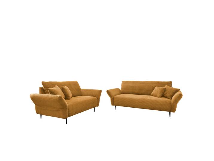 P & B Sitzgarnitur, Gold, Metall, Füllung: Schaumstoff, Made in Europe, Rücken echt, Armteil links, rechts, Wohnzimmer, Sofas & Couches, Sitzgarnituren