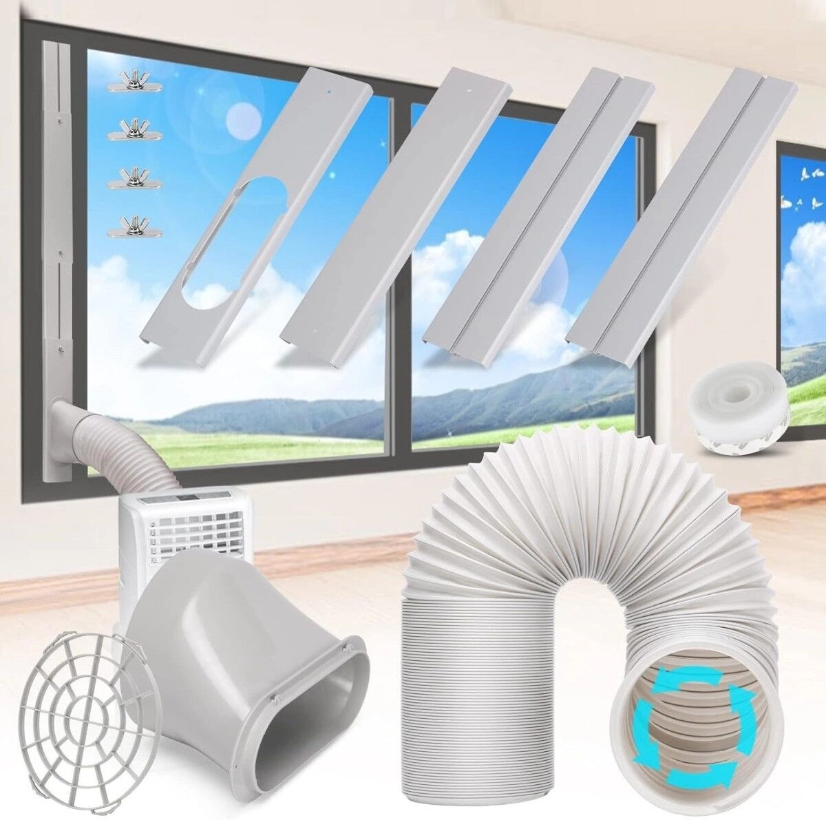 INF Kit déflecteur d'évacuation pour climatiseur portable, 3 panneaux de 10cm, buse plate de 15cm et tuyau de 1.5m