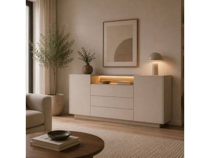 Buffet Haleli Dmora en Bois Mélaminé Beige 176x40x83h cm
