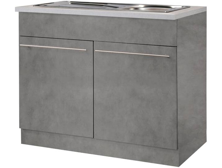 Spülenschrank WIHO KÜCHEN Chicago , grau (front und korpus: betonfarben, arbeitsplatte: canvas grau), B:100cm H:85cm T:60cm, Schränke, Spülenschrank, 100 cm breit, inkl. Einbauspüle aus Edelstahl