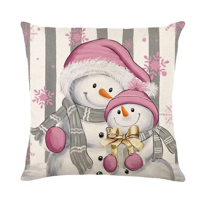 Inspire Select Christmas Snowman Throw Pillow Cover Festive Linen Cushion Case For Sofa & Holiday Decor snowman Family