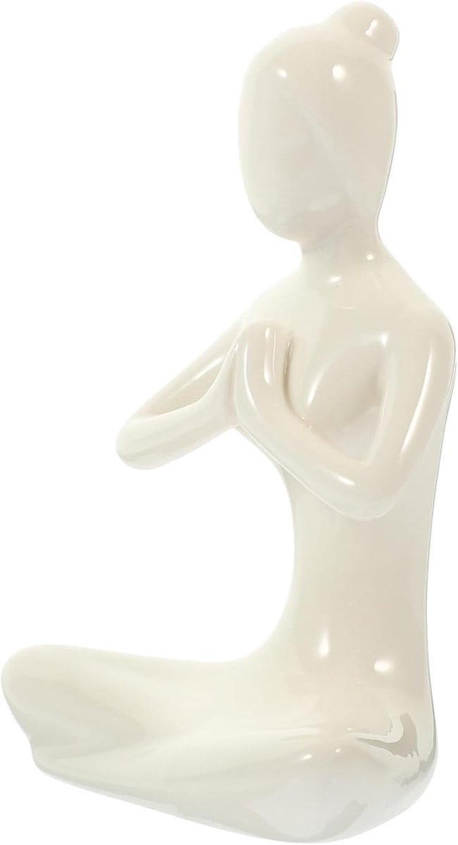 Wit Keramisch Yoga Beeldje voor Meditatie en Woonkamer Decoratie - H x B x D: 11 x 7,8 x 5 cm