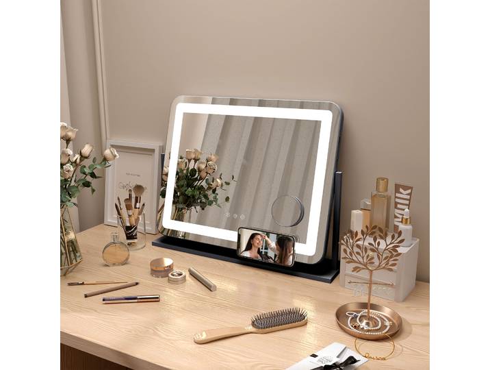 HOMCOM Miroir LED 62,5x52cm Tactile USB 3 Modes Grossissant 10X