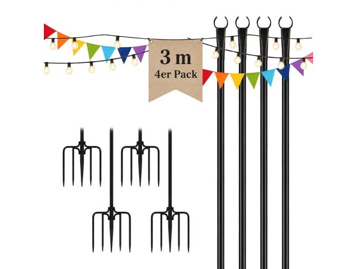 Relaxdays Lichterkettenstangen Set outdoor 3 m