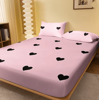 Inspire Essentials Heart Geometry Printed Matte Fitted Bed Sheet heart 200x220cm