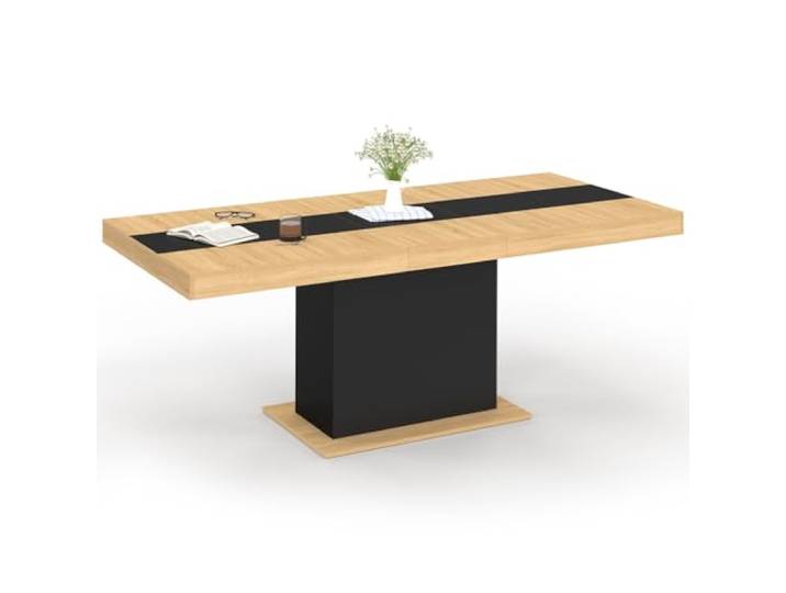 IDMarket - Ausziehbarer Esstisch Rechteck Eden 6-10 Personen Holz und schwarz Mittelstreifen schwarz 160-200 cm