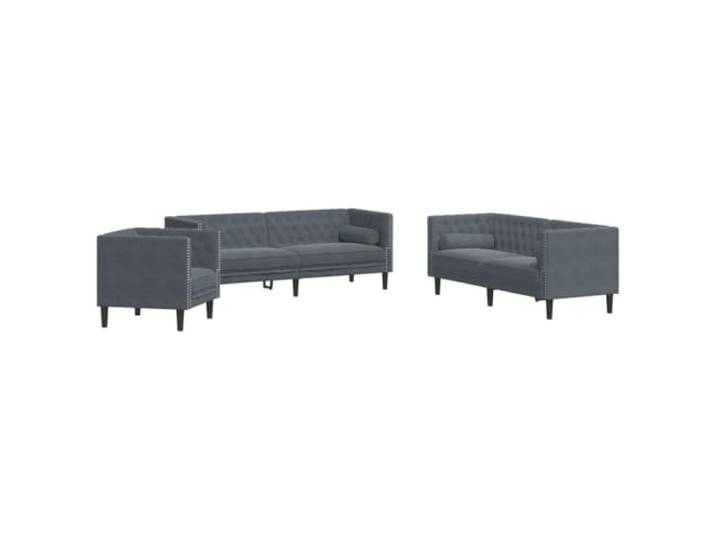 Todiikf 3-TLG. Chesterfield Sofagarnitur mit Nackenkissen Dunkelgrau Samt Elegante Chesterfield Sitzgruppe fürs Wohnzimmer mit Sessel, 2-Sitzer und 3-Sitzer Couch aus Samtstoff in Dunkelgrau.