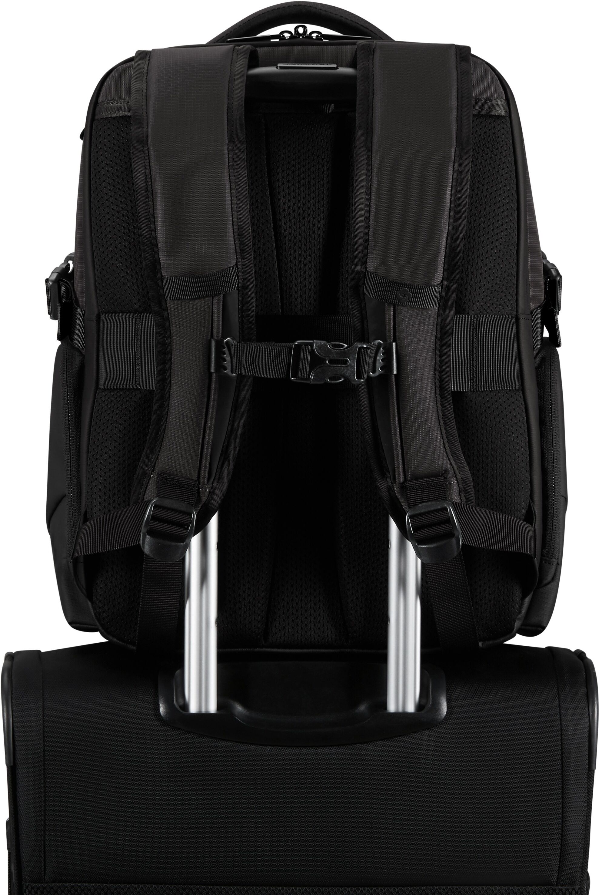 Reiserucksack SAMSONITE "BIZ2GO", Gr. B/H/T: 30cm x 40cm x 20cm, schwarz, Polyester, Rucksäcke Reiserucksack, Unisex Travelrucksack mit reflektierende Details