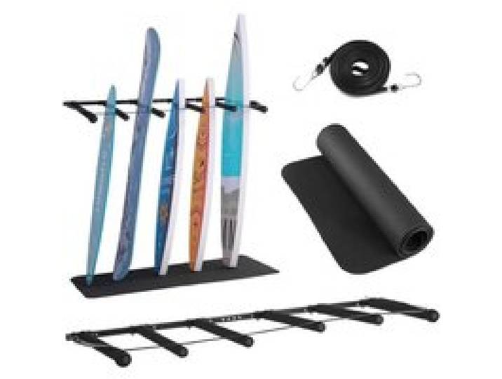 VEVOR Surfbrett-Wandhalterung (5 Ebenen) vertikales Surfbrett-Rack Aufhänger zur Aufbewahrung & Präsentation, verstellbarer Organizer für Kiteboards Shortboards Skier Snowboards Schwarz