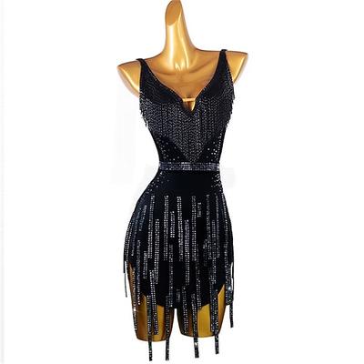 Frauen schwarz quaste tanz tragen tanz kleid leistung tragen