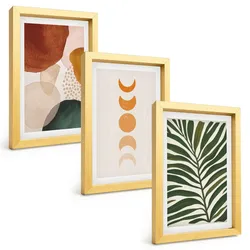 BILDER SET 3er Set - 20x30 cm Goldrahmen - Abstrakte Blattformen
