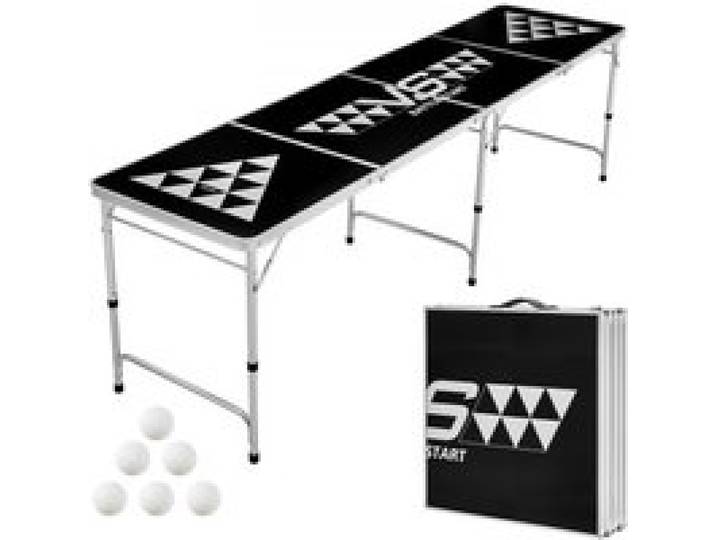 VEVOR Klappbarer Bierpong-Tisch 2,4 x 0,6 x 0,7 m mit 6 Tischtennisbällen, Faltbarer Beer-Pong-Tisch Tragbar mit Tragegriffen, Ideal für Büro, Grillpartys, Reisen und Camping, Höhenverstellbar