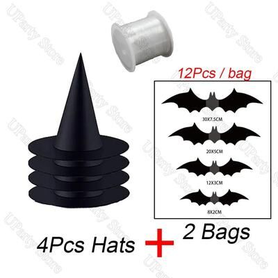 Inspired Living Floating Witch Hats Halloween Hanging Decorations 6 12 Piece Black Witch Hat Set 6pcs Mixed