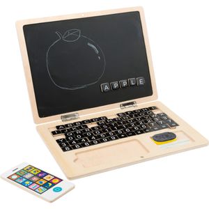 small-foot Lernspielzeug 11193, Holz-Laptop mit Magnet-Tafel, 83 Teile, ab 6 Jahre, Buchstaben und Zahlen lernen