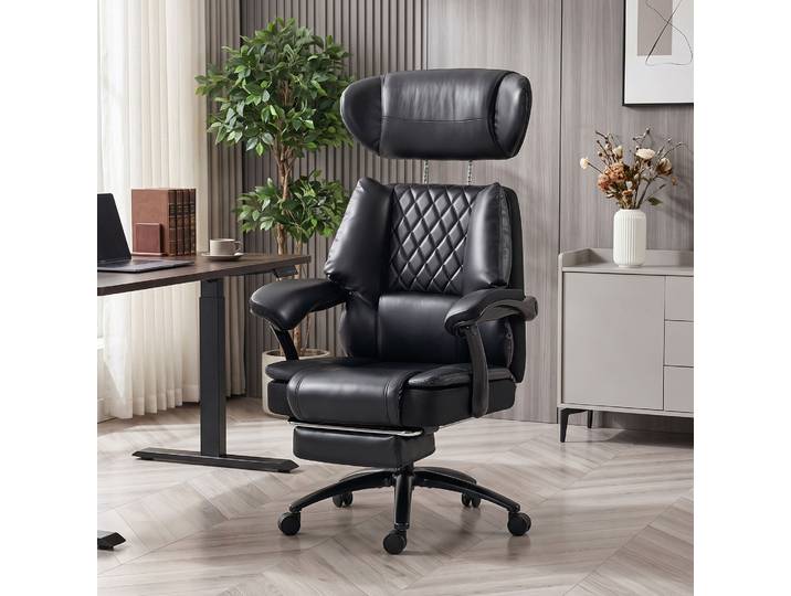 HOMCOM Fauteuil Bureau PU Ergonomique Noir Grande Taille 225kg