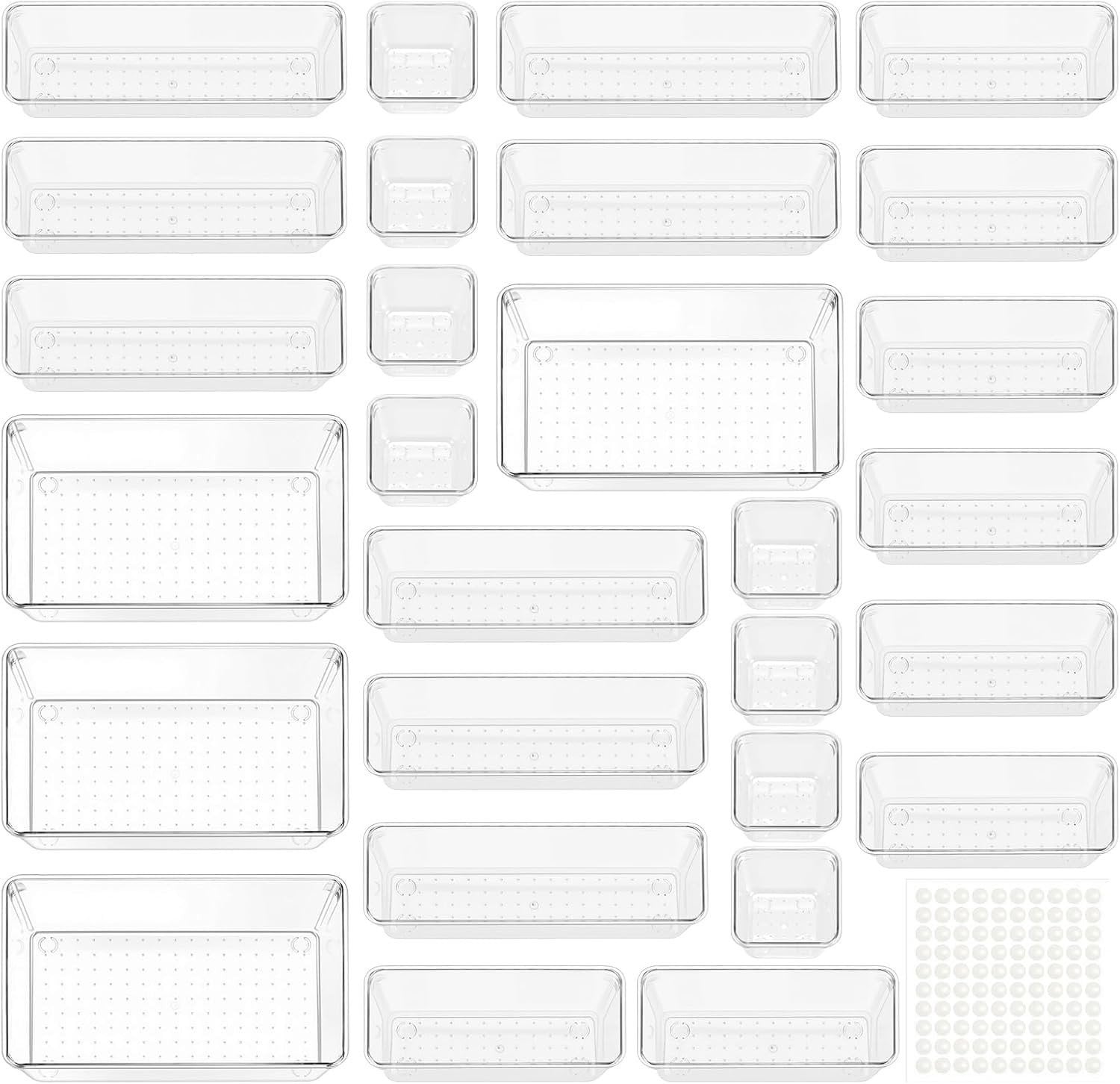 Set van 28 transparante stapelbare opbergdozen voor keuken, badkamer en slaapkamer