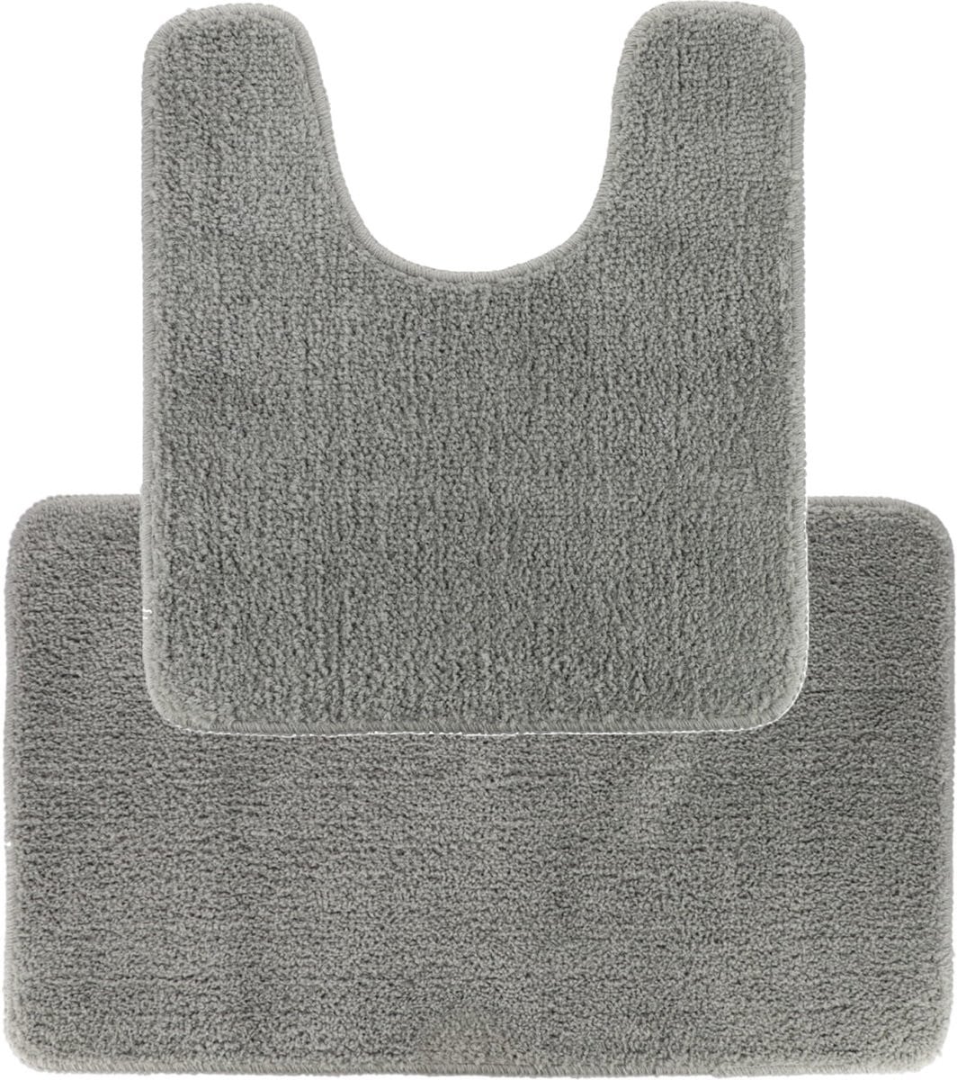 Tendance Badkamer Matten set Aquarius - Lichtgrijs - Hoogpolig Microfiber - Toilet en Bad mat