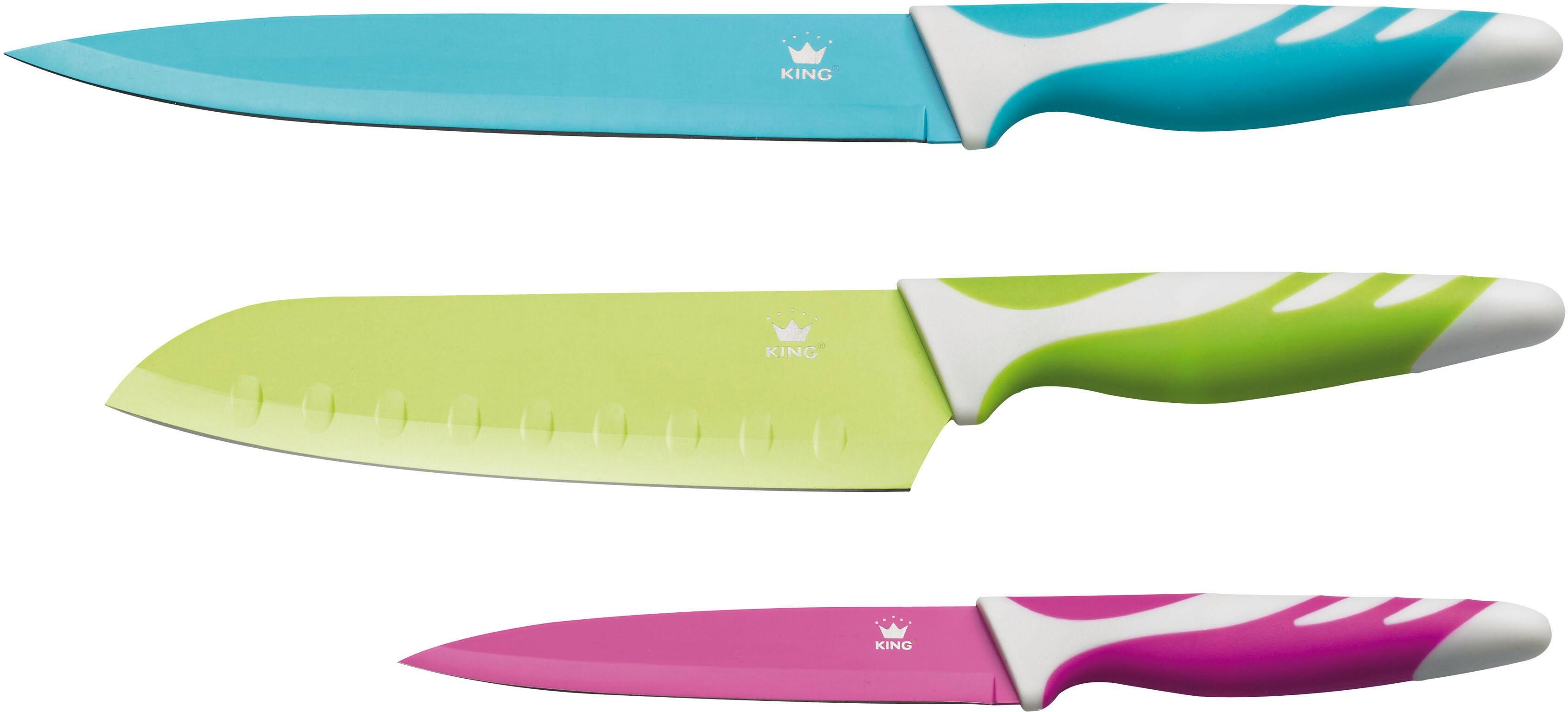 Messer-Set KING, bunt, Edelstahl, Kochmesser-Sets, mit beschichteten Klingen, 3-teilig