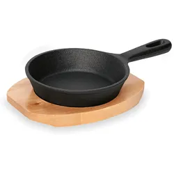 WAS Germany - Mini Servierpfanne Cast Iron 35 mit Holzuntersetzer, Ø 13 cm, Gusseisen/Holz