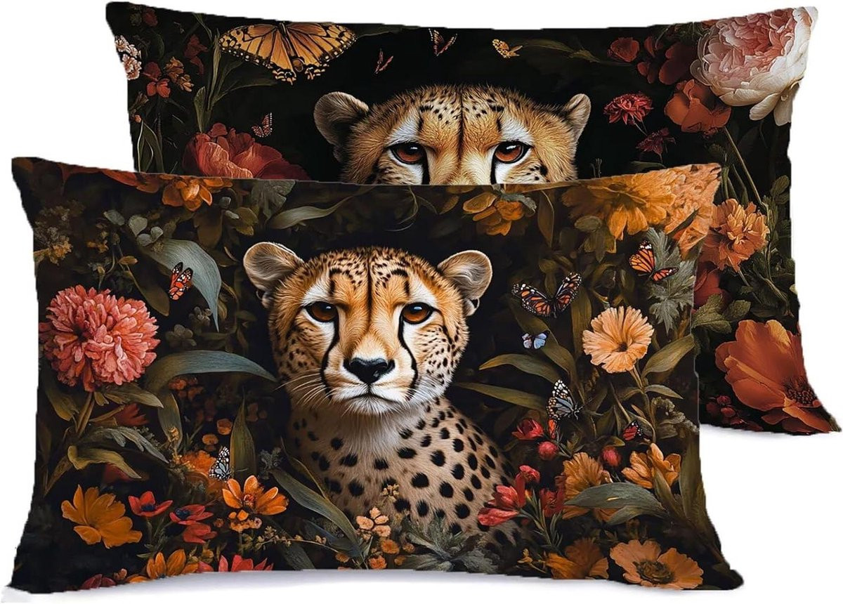 Set van 2 superzachte kussenslopen met dierenprint, Oranje, 40 x 70 cm