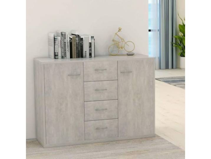RJPLMFV Anrichte, Betongrau, 88 x 30 x 65 cm, Holz 4 Schubladen, 2 Türen, moderne Aufbewahrung, Wohnzimmermöbel, Eingangsbereich