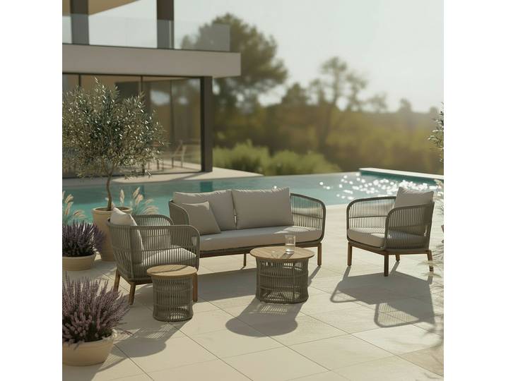Loungegarnitur Malene Holz Outdoorstoff/Metall