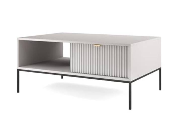 Emporius Beistelltisch 100 cm Galla - Couchtisch mit Schubladen, Kaffeetisch - Beistelltisch für Wohnzimmer, Gold Griffen, geriffelten Fronten - Grau