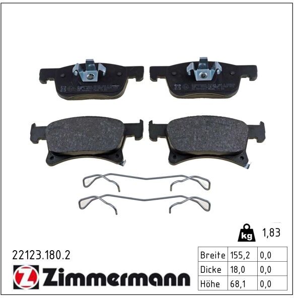 Zimmermann Bremsbelagsatz, Scheibenbremse 221231802 Vorderachse Für Opel Gm