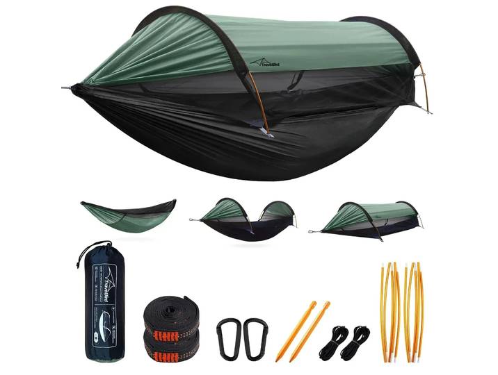 Hamac de Camping en Plein Air avec Pare-Soleil et Moustiquaire Anti-Basculement Simple Double Lit Suspendu Portable avec Filet Anti-Insectes