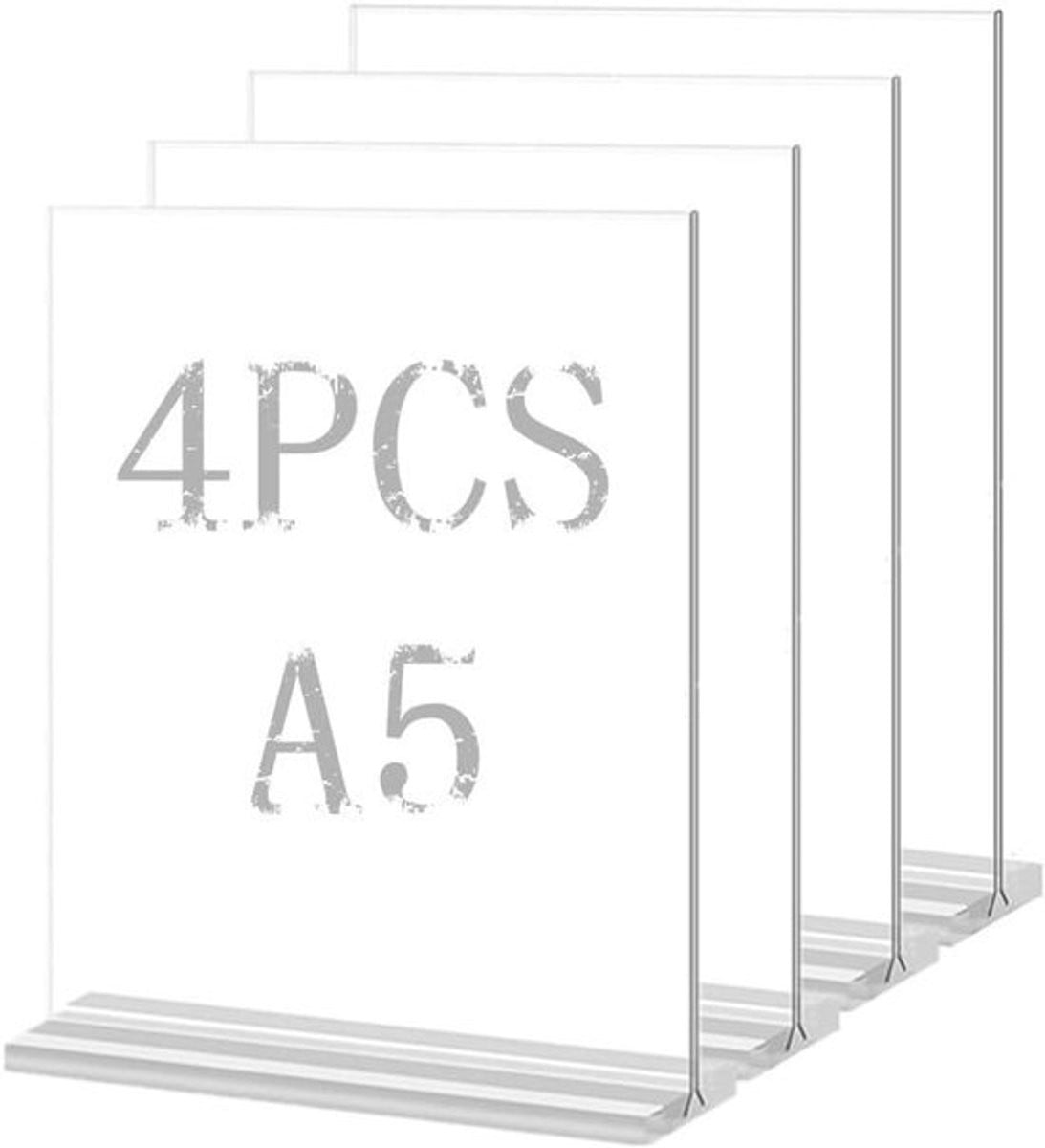 4x Transparante Displaystandaards voor A5 Papier - Tafelhouder voor Menu's en Posters
